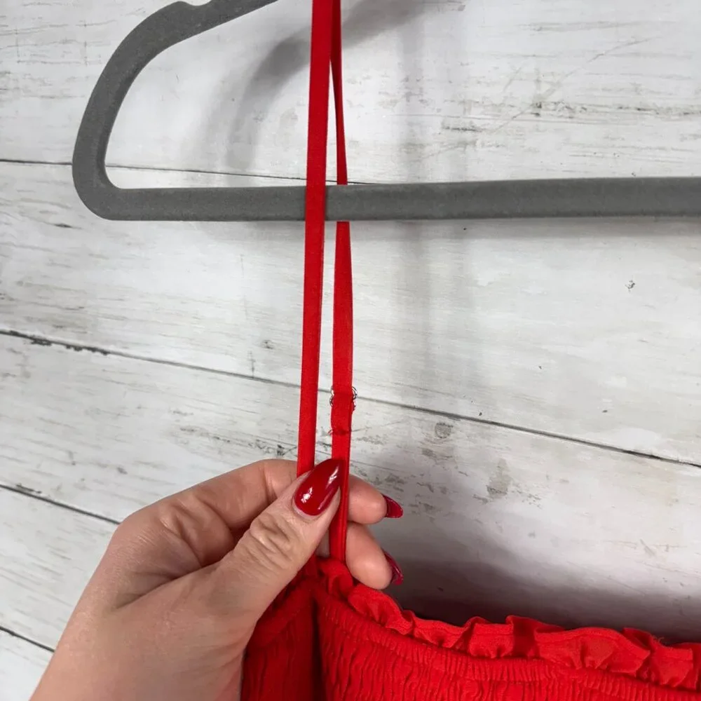 bebe Red Ruffle Midi Dress - Picture 6 of 7